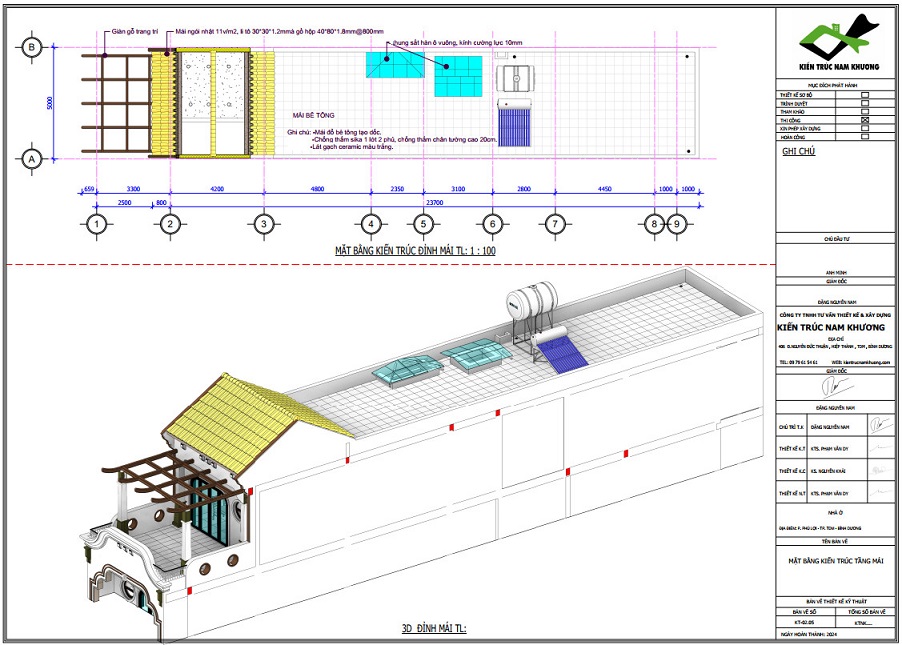 Mặt bằng 3d tầng mái nhà 5 m