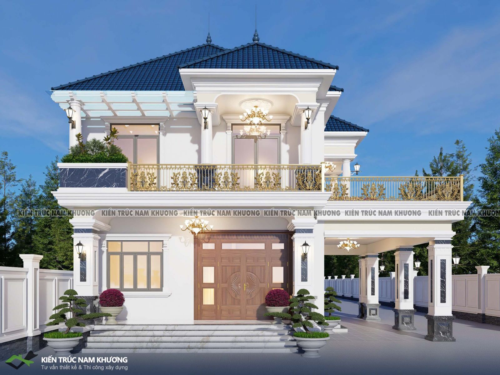 phối cảnh biệt thự mái nhật tân cổ điển 