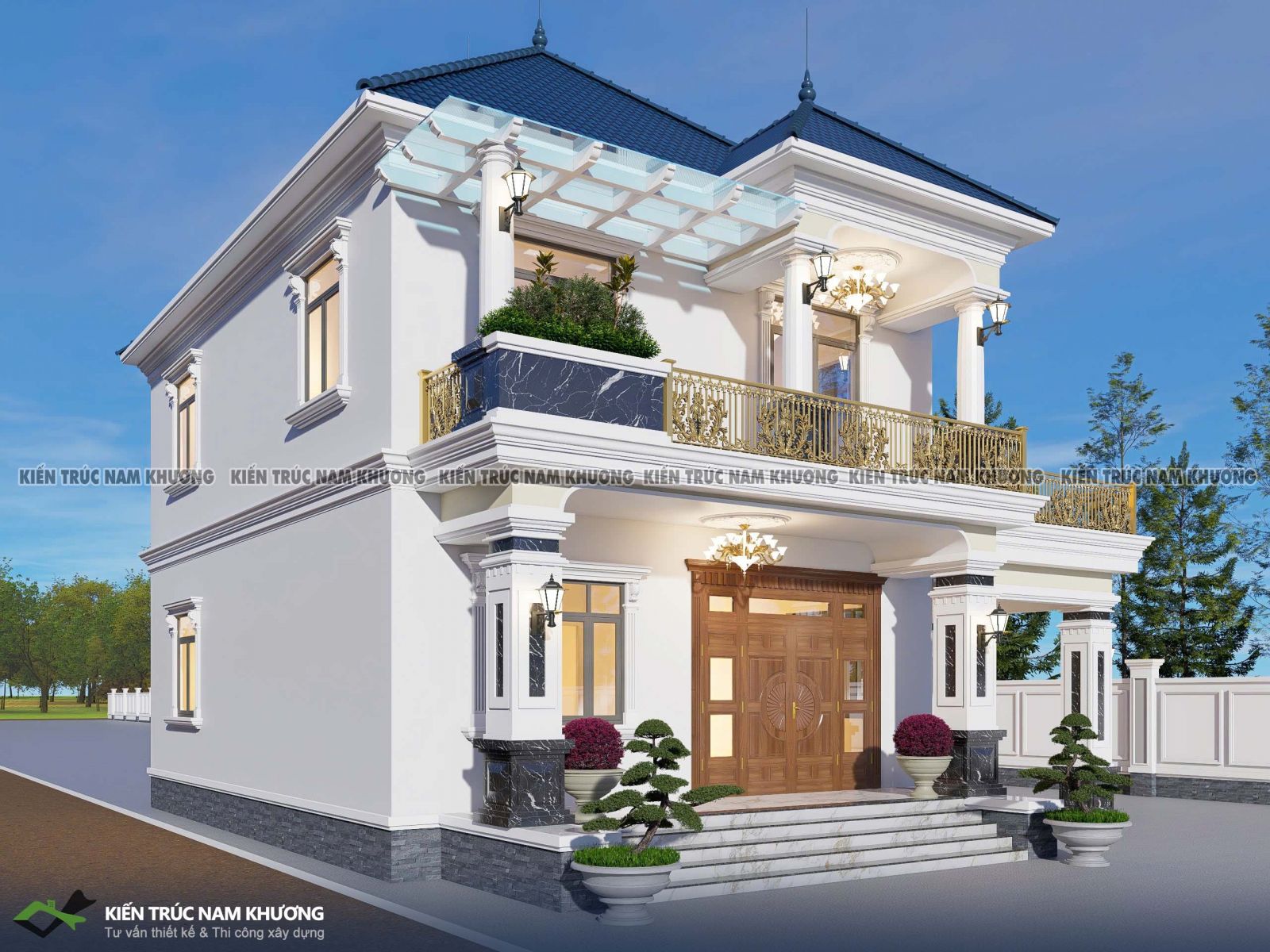 Thiết kế nhà tân cổ điển mái nhật 