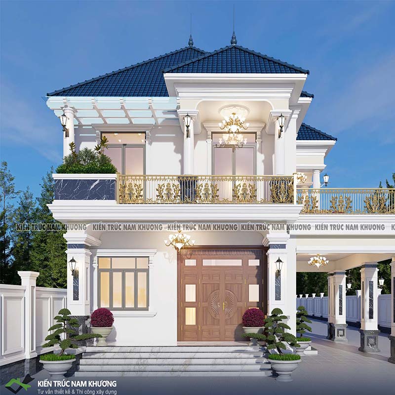 mau thiet ke biet thu mai nhat 2 tang tan co dien sang trong dang cap
