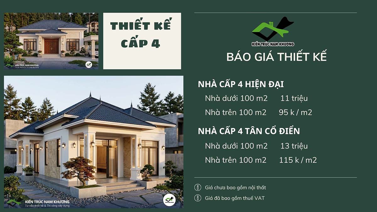 BÁO GIÁ THIẾT KẾ NHÀ CẤP 4