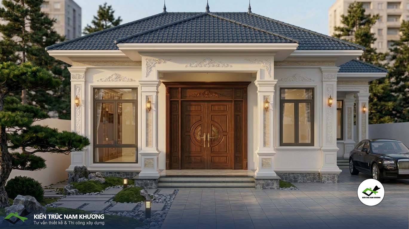 thiết kế nhà cấp 4 mái nhật tân cổ điển 