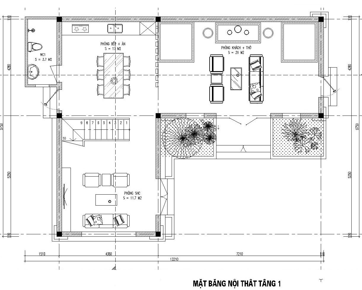 Thiết kế mặt bằng nhà Chữ L